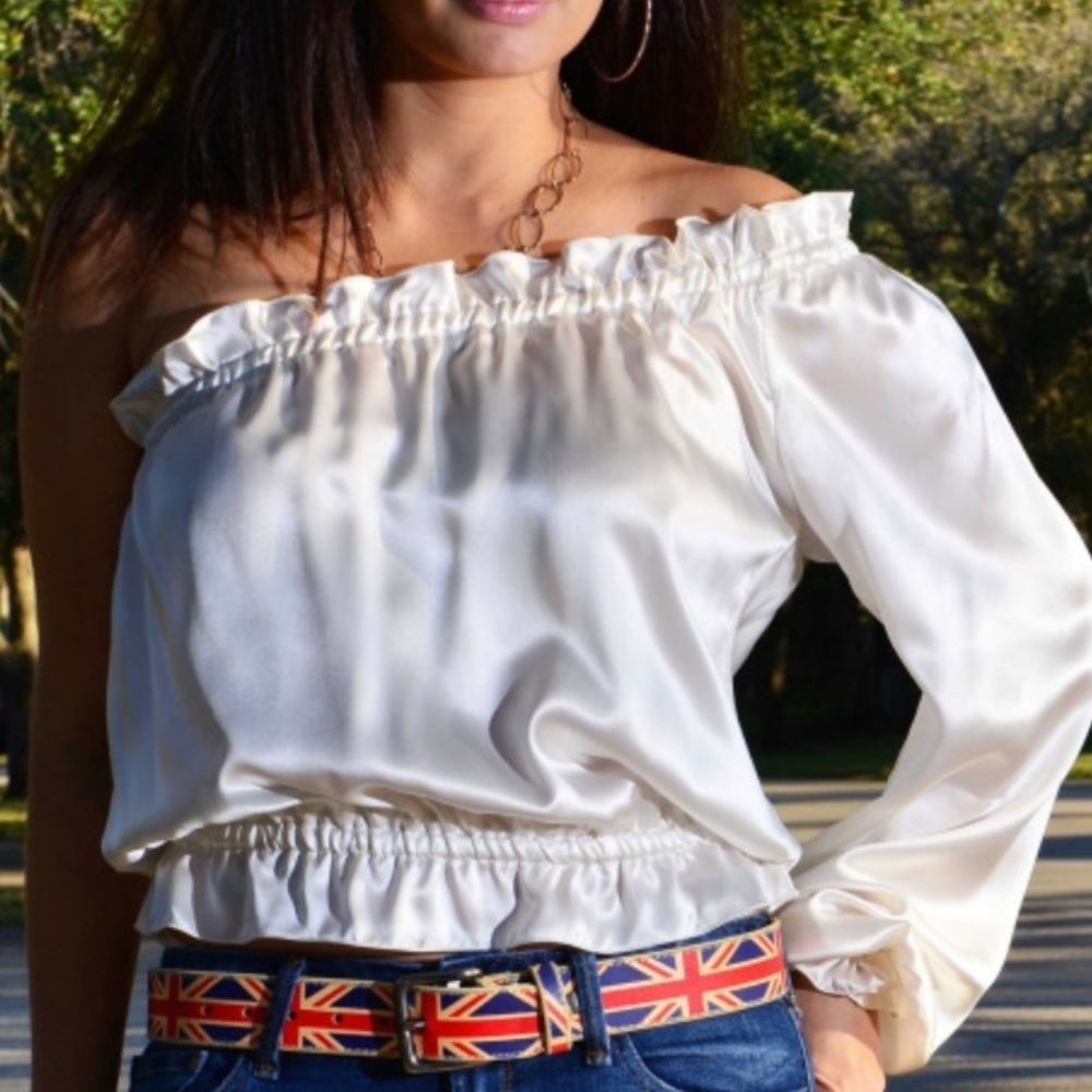 Vikki Nikks Women's White 100% Silk Assymetrical Ruffled Blouse